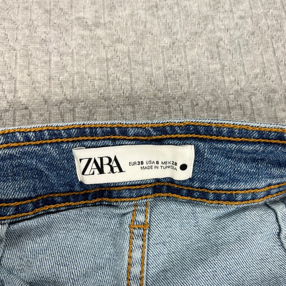 Zara Y2K 90s Baggy Wide Leg Jeans Women 6/26X28 Blue Wash High Rise Raw Hem - Picture 2 of 9